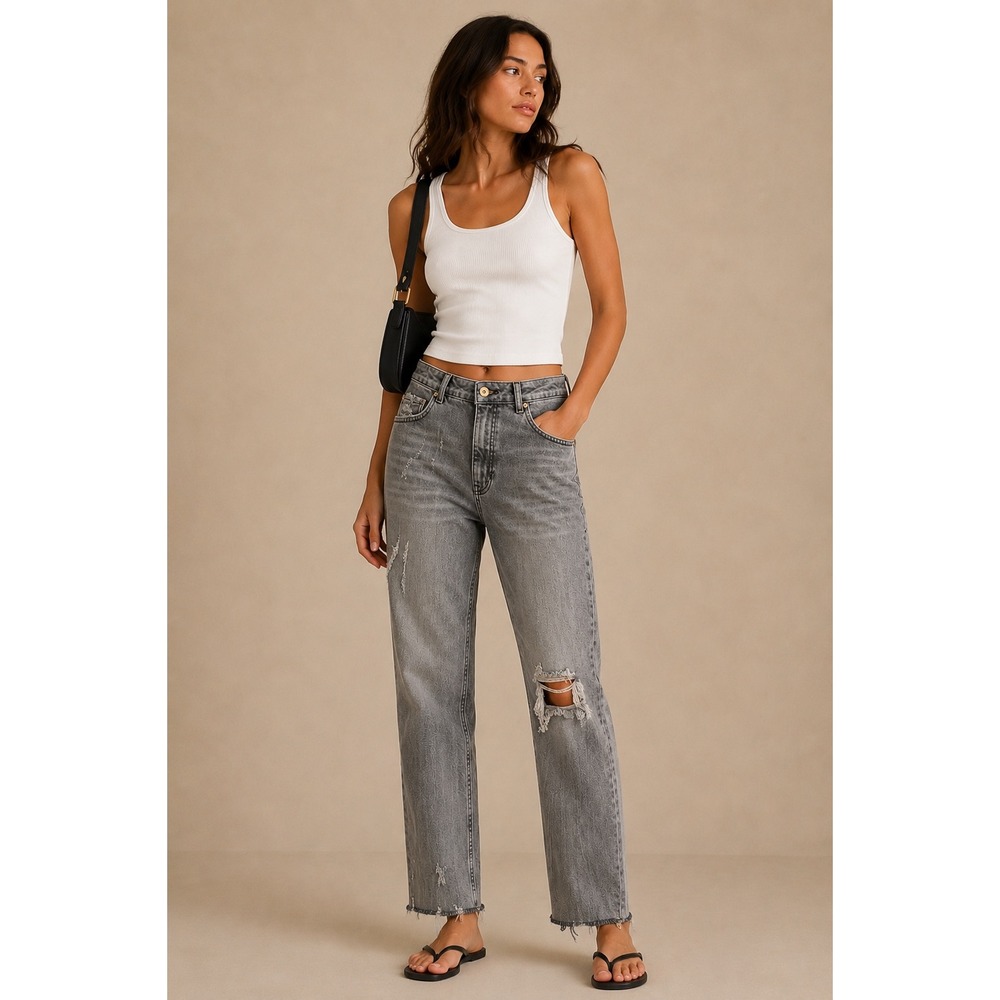 Pilcro and the Letterpress The Vintage Straight Grey Distressed Jeans Size 27‎